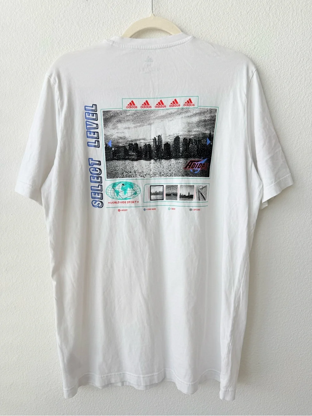 adidas White Short Sleeve Crewneck Tee with Sleeve Graphics